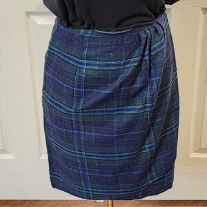 Super cute blue & green plaid wrap around knee length skirt